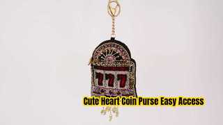 View Heart Burst Coin Purse Key ring and easy open trigger hook Beaded coin small bags Demo