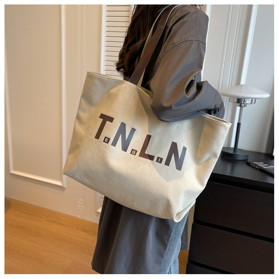 LARGE CAPACITY CANVAS HANDBAG STUDENT FASHION COMMUTER MAKEUP BAG MOMMY BAG