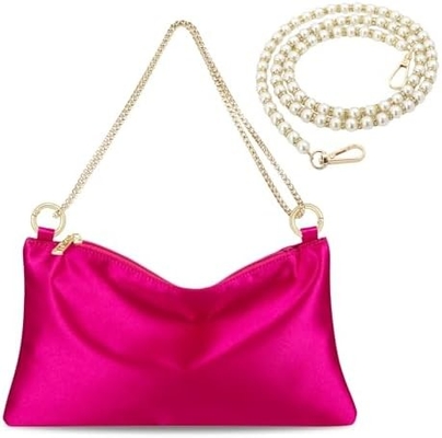 Women’s Satin Evening Bag Clutch Purse Handbag for Women Wedding Shoulder Bag with 2 Chains for Formal Cocktail Party
