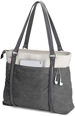 WOMEN LAPTOP TOTE BAG FOR WORK LIGHTWEIGHT SPLICE CANVAS 15.6 INCH HANDBAG PURSE