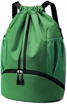 HOEDIA SPORTS DRAWSTRING BACKPACK - STRING SWIM GYM BAG WITH SHOES COMPARTMENT AND WET PROOF POCKET FOR WOMEN&amp;MEN