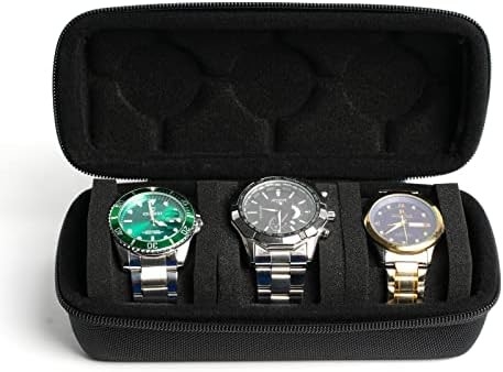 3 watch travel case roll, Hard watch carry case roll display storage holder box with soft foam pillows snug fit all size
