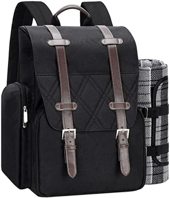 Picnic Backpack for 4 Person with Large Insulated Cooler Bag, Picnic Basket Set with Wine Pouch,