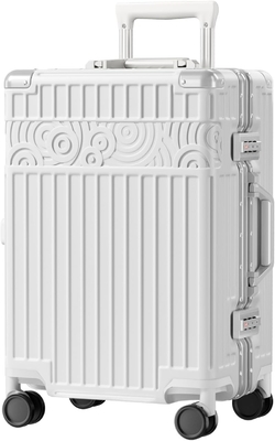 Zipperless Luggage with 8 Wheels 20inch Hard Shell Suitcase with PC+ABS TSA Lock 4 Metal Corner White