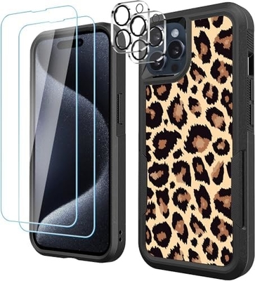[5 in 1 for iphone 15 Plus Case,with 2 Pack Screen Protector + 2 Pack Camera Lens Protector,Heavy-Duty Tough Rugged
