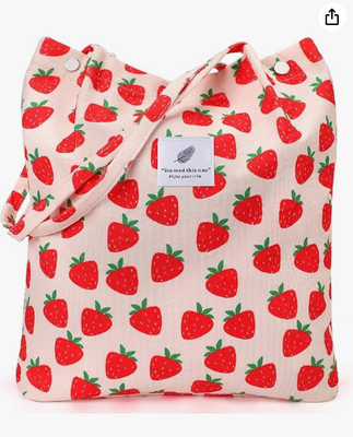 Tote Women Girls, Large Capacity Corduroy Reusable Grocery Shoulder Bag with Inner