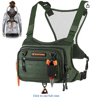 Water-Resistant Fishing Chest Pack; Fishing Bag for Men | EVA Zip-Down Workstation, MOLLE Storage, Adjustable Chest Straps and Versatile Multifunctional Storage System