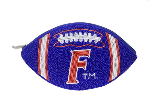 UF UNIVERSITY OF FLORIDA BEADED FOOTBALL COIN BAG