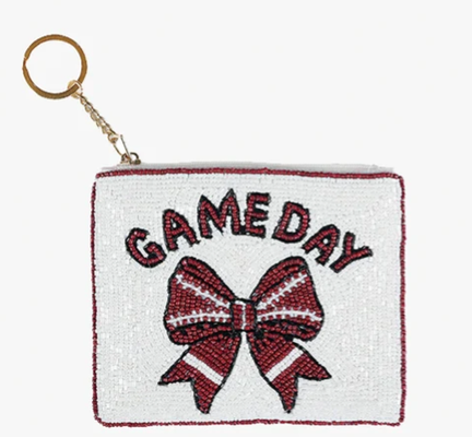 Compact Ricki Beaded Coin Bag with Front Back Beadwork and Gold Tone Key Ring for Secure Storage of Coins and Essentials