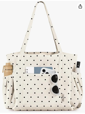 Miss Adola Cute Corduroy Tote Bag for Women Multi-Pocket with Zipper Large Capacity Shoulder Bag for Work, Travel, and Shopping