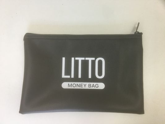 Black PVC Pu Leather Zipper Bank Bags Recyclable For Coins Money