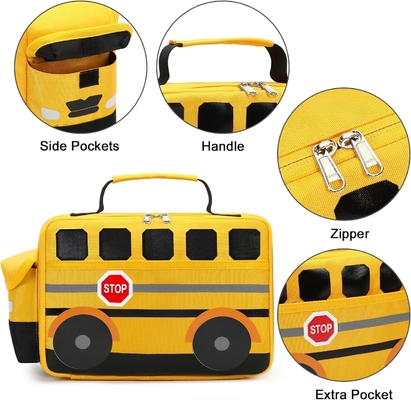 Lunch Box for Kids Boys Girls School Lunch Bags Reusable Cooler Thermal Meal Tote for Picnic (Yellow School bus