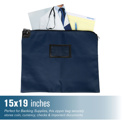 LAMINATED NYLON HIPAA LOCKING COURIER BAGS WITH CARDHOLDER - 19W X 15H - READY TO SHIP
