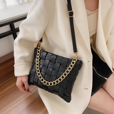 PU WOMEN'S BAG TEXTURE WOVEN HANDBAG 2024 SPRING ON THE NEW KOREAN VERSION OF FASHION CHAIN SHOULDER BAG CROSSBODY BAG