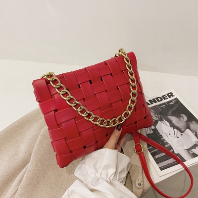 PU WOMEN'S BAG TEXTURE WOVEN HANDBAG 2024 SPRING ON THE NEW KOREAN VERSION OF FASHION CHAIN SHOULDER BAG CROSSBODY BAG