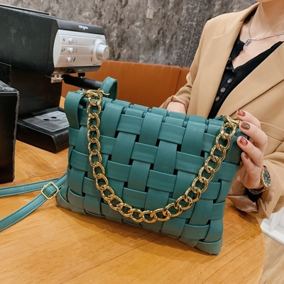 PU WOMEN'S BAG TEXTURE WOVEN HANDBAG 2024 SPRING ON THE NEW KOREAN VERSION OF FASHION CHAIN SHOULDER BAG CROSSBODY BAG