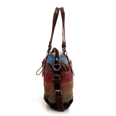 TREND NEW RAINBOW STRIPED CANVAS BAG FASHION PATCHWORK WOMEN'S BAG WATER WASH CLOTH BAG