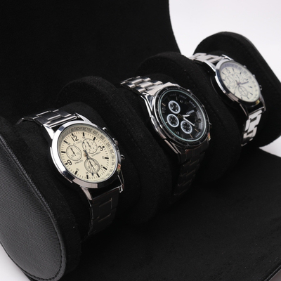 EXPLOSIVE SELLING CYLINDER PU LEATHER THREE DISPLAY TRAVEL MULTI-FUNCTIONAL STORAGE PACKAGING WATCH BOX
