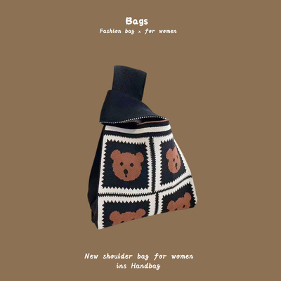 THE NEW INTERNET CELEBRITY HANDBAG KNITTING HAND KNITTING WOOL BUCKET BAG HAND CASUAL TOTE LUNCH BAG