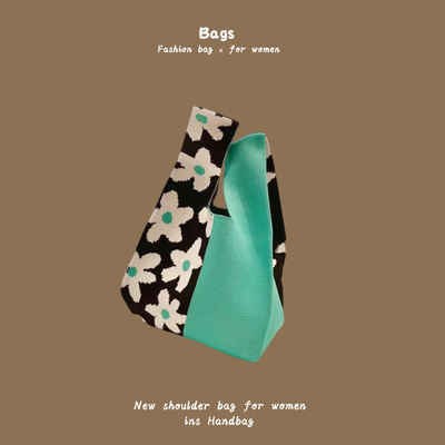 THE NEW INTERNET CELEBRITY HANDBAG KNITTING HAND KNITTING WOOL BUCKET BAG HAND CASUAL TOTE LUNCH BAG