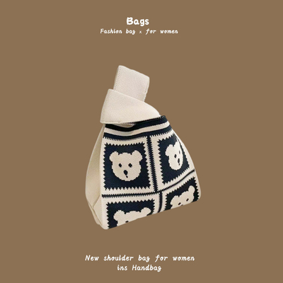 THE NEW INTERNET CELEBRITY HANDBAG KNITTING HAND KNITTING WOOL BUCKET BAG HAND CASUAL TOTE LUNCH BAG