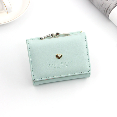 SHORT IRON CLIP BAG WOMEN'S HEART-SHAPED HARDWARE CLUTCH BAG SOLID COLOR SIMPLE COIN WALLET CARD BAG SHORT CLIP BAG