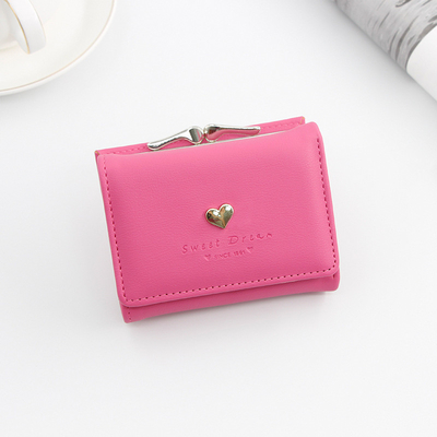 SHORT IRON CLIP BAG WOMEN'S HEART-SHAPED HARDWARE CLUTCH BAG SOLID COLOR SIMPLE COIN WALLET CARD BAG SHORT CLIP BAG
