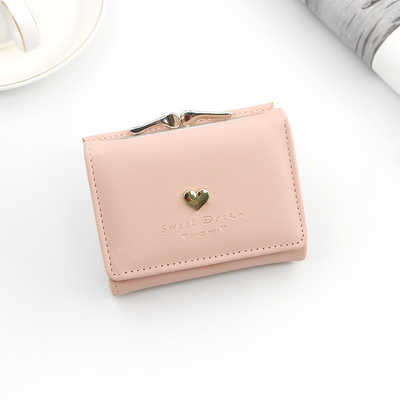 SHORT IRON CLIP BAG WOMEN'S HEART-SHAPED HARDWARE CLUTCH BAG SOLID COLOR SIMPLE COIN WALLET CARD BAG SHORT CLIP BAG