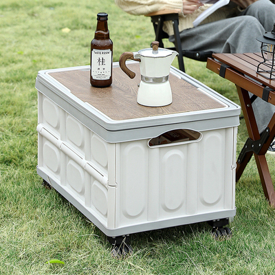 Car trunk storage box Outdoor camping storage box Folding camping organizer Wooden lid picnic storage box