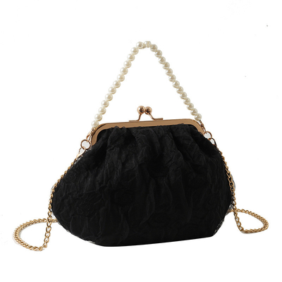 2024 NEW RETRO FAIRY SOLID COLOR SMALL BAG WHITE HAND PEARL BAG WOMEN'S NET YARN INS SIMPLE CROSSBODY BAG