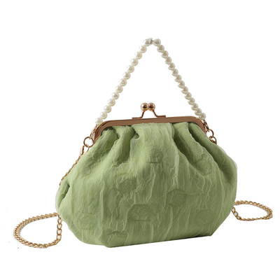 2024 NEW RETRO FAIRY SOLID COLOR SMALL BAG WHITE HAND PEARL BAG WOMEN'S NET YARN INS SIMPLE CROSSBODY BAG