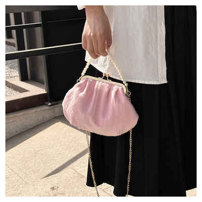 2024 NEW RETRO FAIRY SOLID COLOR SMALL BAG WHITE HAND PEARL BAG WOMEN'S NET YARN INS SIMPLE CROSSBODY BAG