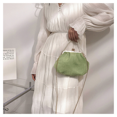 2024 NEW RETRO FAIRY SOLID COLOR SMALL BAG WHITE HAND PEARL BAG WOMEN'S NET YARN INS SIMPLE CROSSBODY BAG