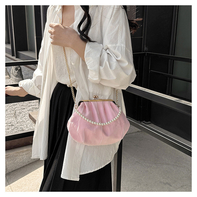 2024 NEW RETRO FAIRY SOLID COLOR SMALL BAG WHITE HAND PEARL BAG WOMEN'S NET YARN INS SIMPLE CROSSBODY BAG