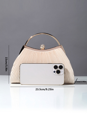 EUROPE AND THE UNITED STATES RETRO SOLID COLOR PLEATED HAND RING FASHION LOCK CLOSED DINNER BAG CHAIN CROSSBODY BAG
