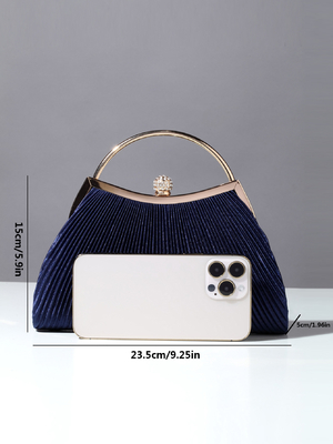 EUROPE AND THE UNITED STATES RETRO SOLID COLOR PLEATED HAND RING FASHION LOCK CLOSED DINNER BAG CHAIN CROSSBODY BAG