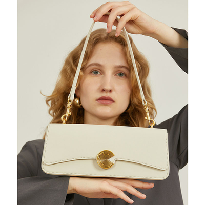 NEW REAL COWHIDE SHOULDER BAG WOMEN'S SLANT BAG HIGH-GRADE HAND-HELD BAGUETTE BAG COWHIDE UNDERARM BAG