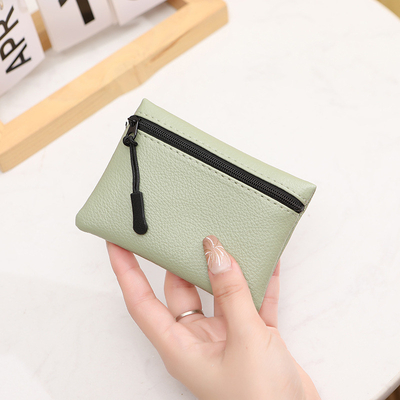 2024 New lychee pattern zipper coin purse solid color PU soft leather women coin card bag