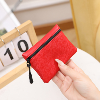 2024 New lychee pattern zipper coin purse solid color PU soft leather women coin card bag