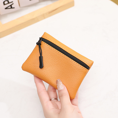 2024 New lychee pattern zipper coin purse solid color PU soft leather women coin card bag