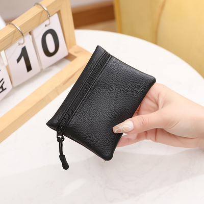 2024 New lychee pattern zipper coin purse solid color PU soft leather women coin card bag