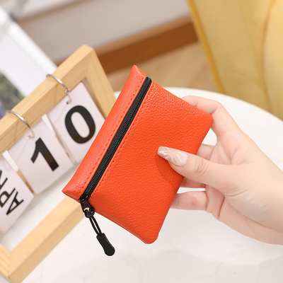 2024 New lychee pattern zipper coin purse solid color PU soft leather women coin card bag