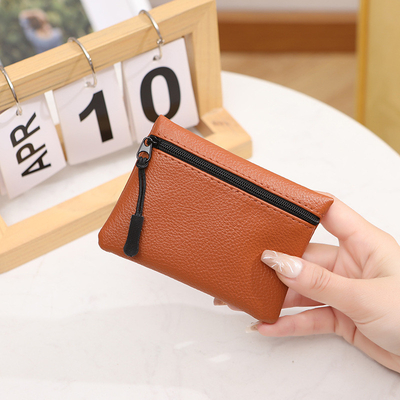 2024 New lychee pattern zipper coin purse solid color PU soft leather women coin card bag