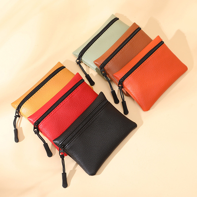 2024 New lychee pattern zipper coin purse solid color PU soft leather women coin card bag