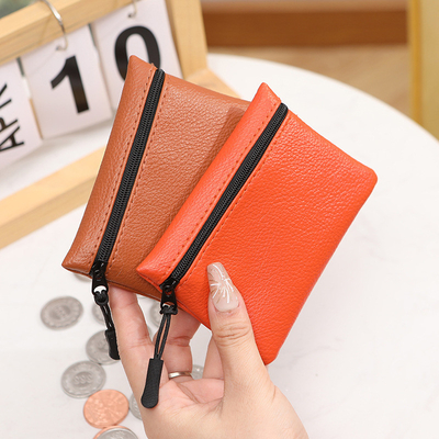 2024 New lychee pattern zipper coin purse solid color PU soft leather women coin card bag