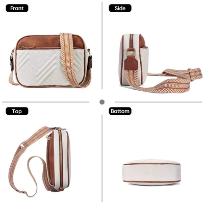 HOT QUILTED EMBROIDERY CHECK COLOR MATCHING VINTAGE SHOULDER BAG ZIPPER STRAP CROSSBODY BAG PURSE SMALL SQUARE BAG