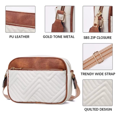 HOT QUILTED EMBROIDERY CHECK COLOR MATCHING VINTAGE SHOULDER BAG ZIPPER STRAP CROSSBODY BAG PURSE SMALL SQUARE BAG