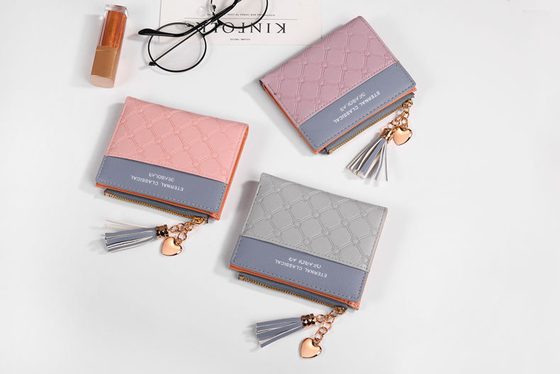 KOREAN VERSION OF THE NEW WOMEN'S SHORT WALLET SPLICING COLOR SHORT WALLET FRINGE ZIPPER MULTI CARD COIN WALLET IN STOCK