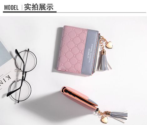 KOREAN VERSION OF THE NEW WOMEN'S SHORT WALLET SPLICING COLOR SHORT WALLET FRINGE ZIPPER MULTI CARD COIN WALLET IN STOCK