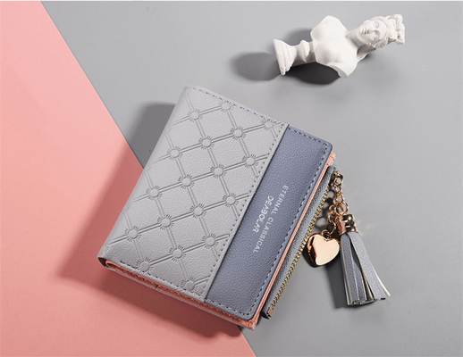 KOREAN VERSION OF THE NEW WOMEN'S SHORT WALLET SPLICING COLOR SHORT WALLET FRINGE ZIPPER MULTI CARD COIN WALLET IN STOCK